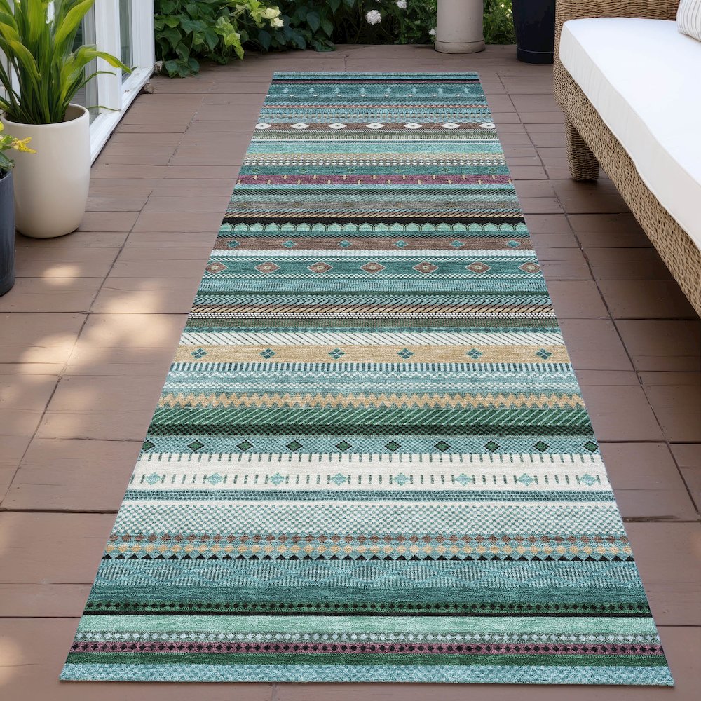 Machine Washable Indoor/Outdoor Chantille ACN2218 Teal 2'3" x 7'6" Runner Rug