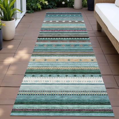 Machine Washable Indoor/Outdoor Chantille ACN2218 Teal 2'3" x 7'6" Runner Rug