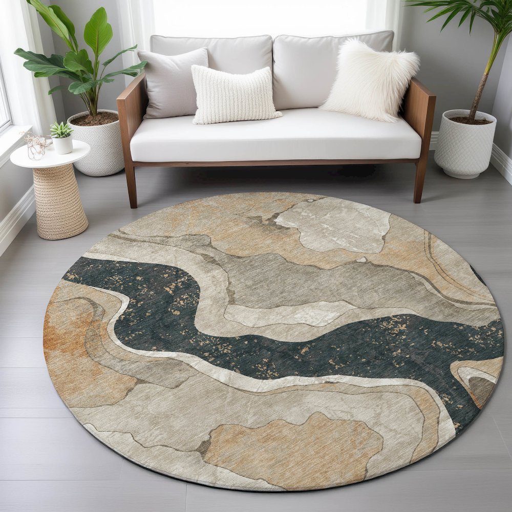 Machine Washable Indoor/Outdoor Chantille ACN2219 Putty 8' x 8' Round Rug