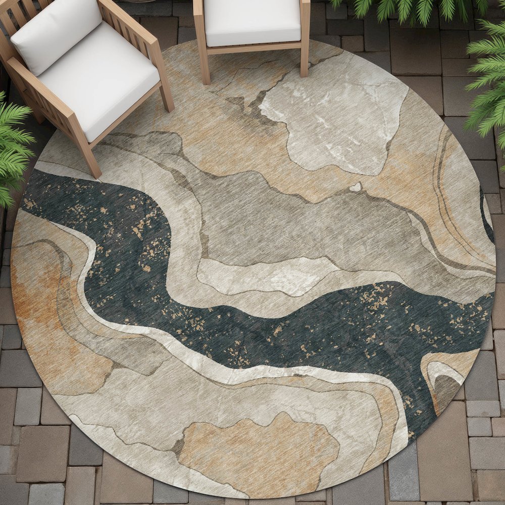Machine Washable Indoor/Outdoor Chantille ACN2219 Putty 8' x 8' Round Rug
