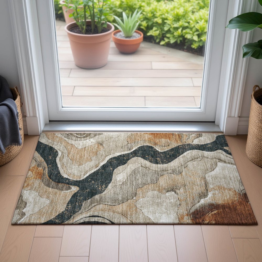 Machine Washable Indoor/Outdoor Chantille ACN2219 Putty 1'8" x 2'6" Rug