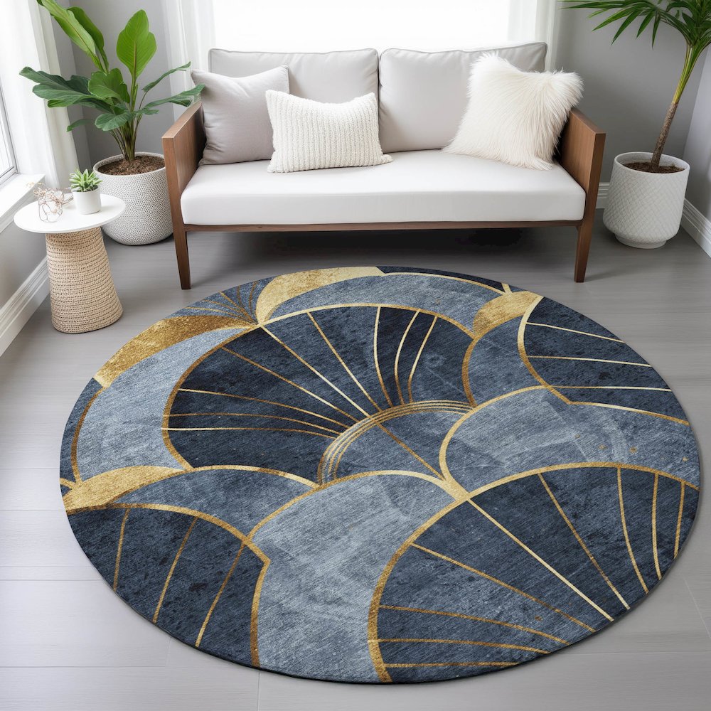 Machine Washable Indoor/Outdoor Chantille ACN2221 Navy 8' x 8' Round Rug