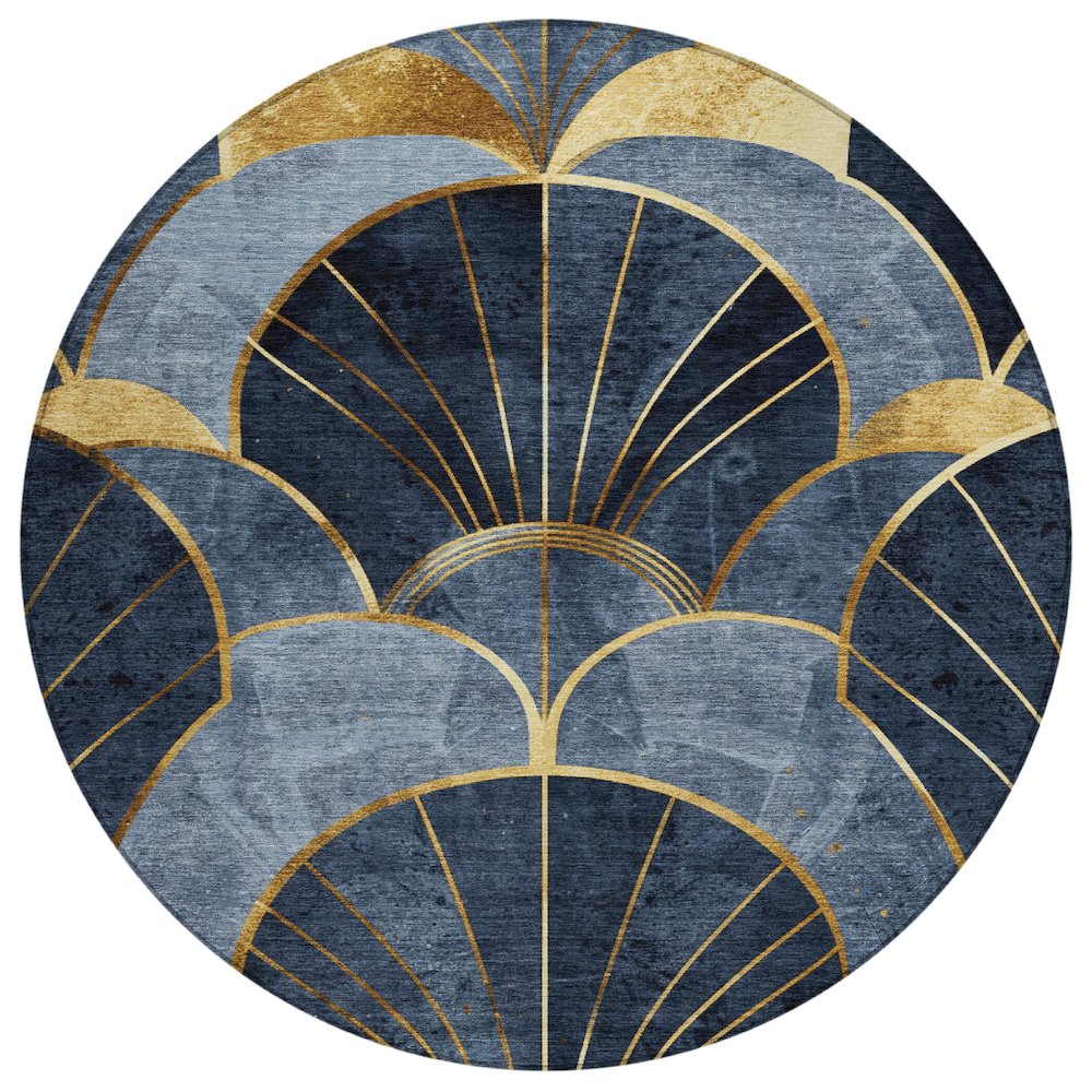 Machine Washable Indoor/Outdoor Chantille ACN2221 Navy 8' x 8' Round Rug