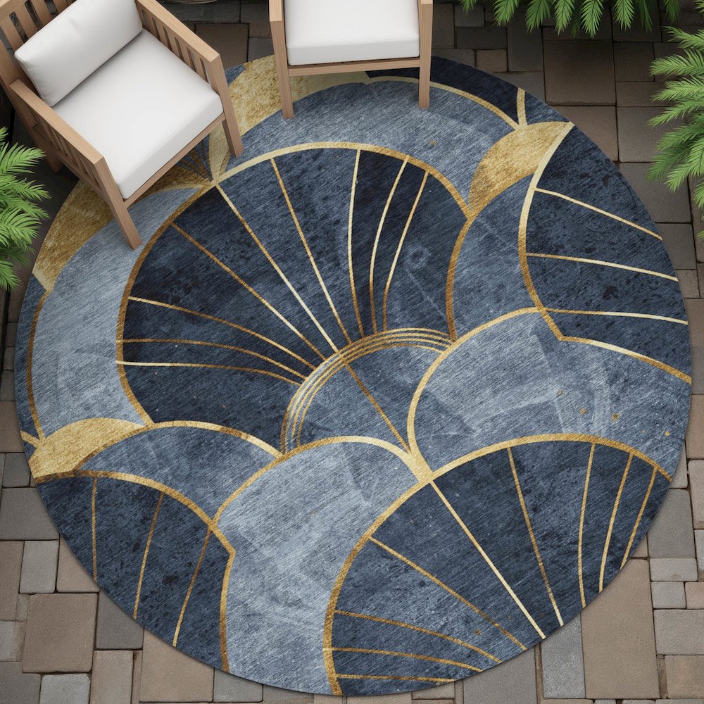 Machine Washable Indoor/Outdoor Chantille ACN2221 Navy 8' x 8' Round Rug