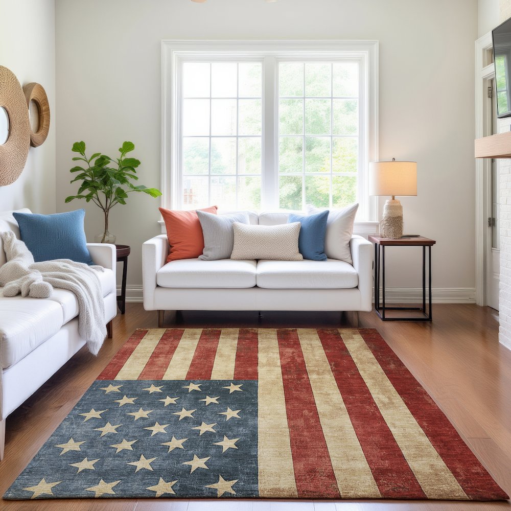 Machine Washable Indoor/Outdoor Americana Red 2'6" x 3'10" Rug