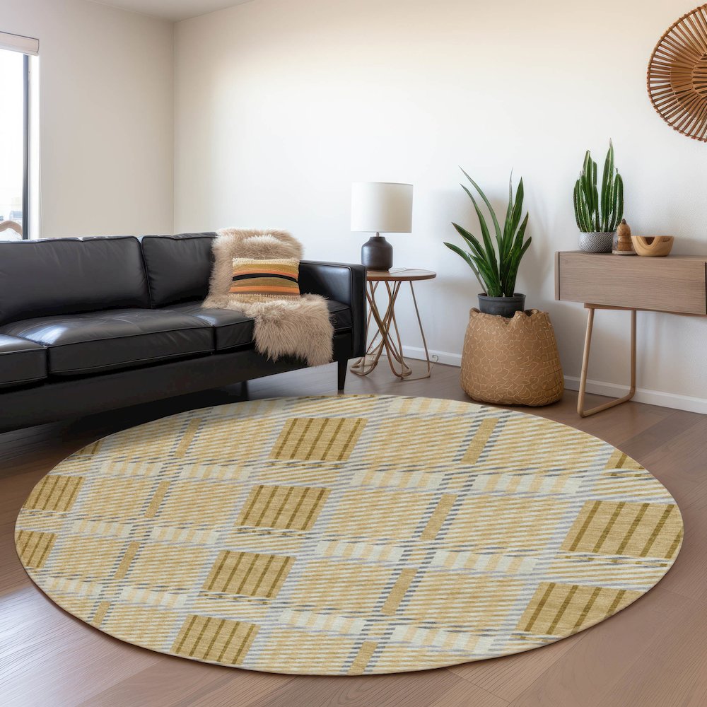 Premium Machine Washable Mayfield AMF1000 Gold 8' x 8' Round Rug