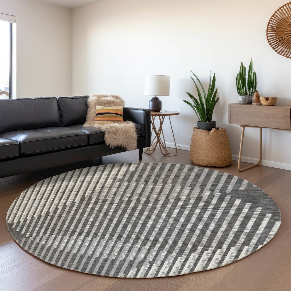 Premium Machine Washable Mayfield AMF1001 Charcoal 8' x 8' Round Rug