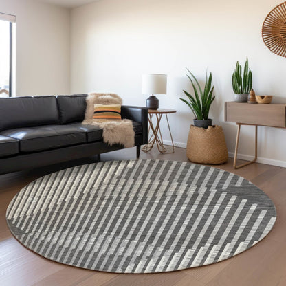 Premium Machine Washable Mayfield AMF1001 Charcoal 8' x 8' Round Rug