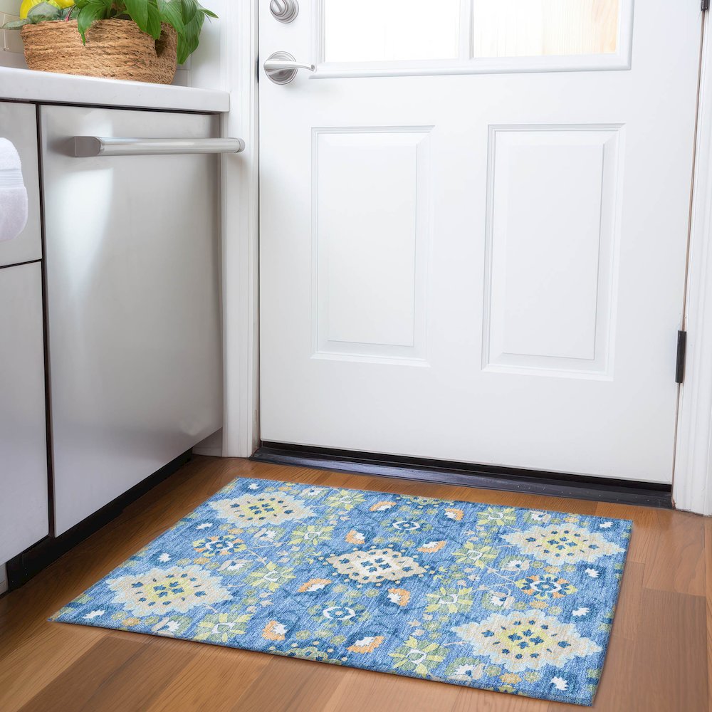 Premium Machine Washable Mayfield AMF1002 Blue 1'8" x 2'6" Rug