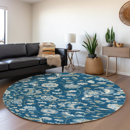 Premium Machine Washable Mayfield AMF1006 Navy 8' x 8' Round Rug