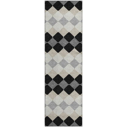 Premium Machine Washable Mayfield AMF1007 Black 2'3" x 7'6" Runner Rug