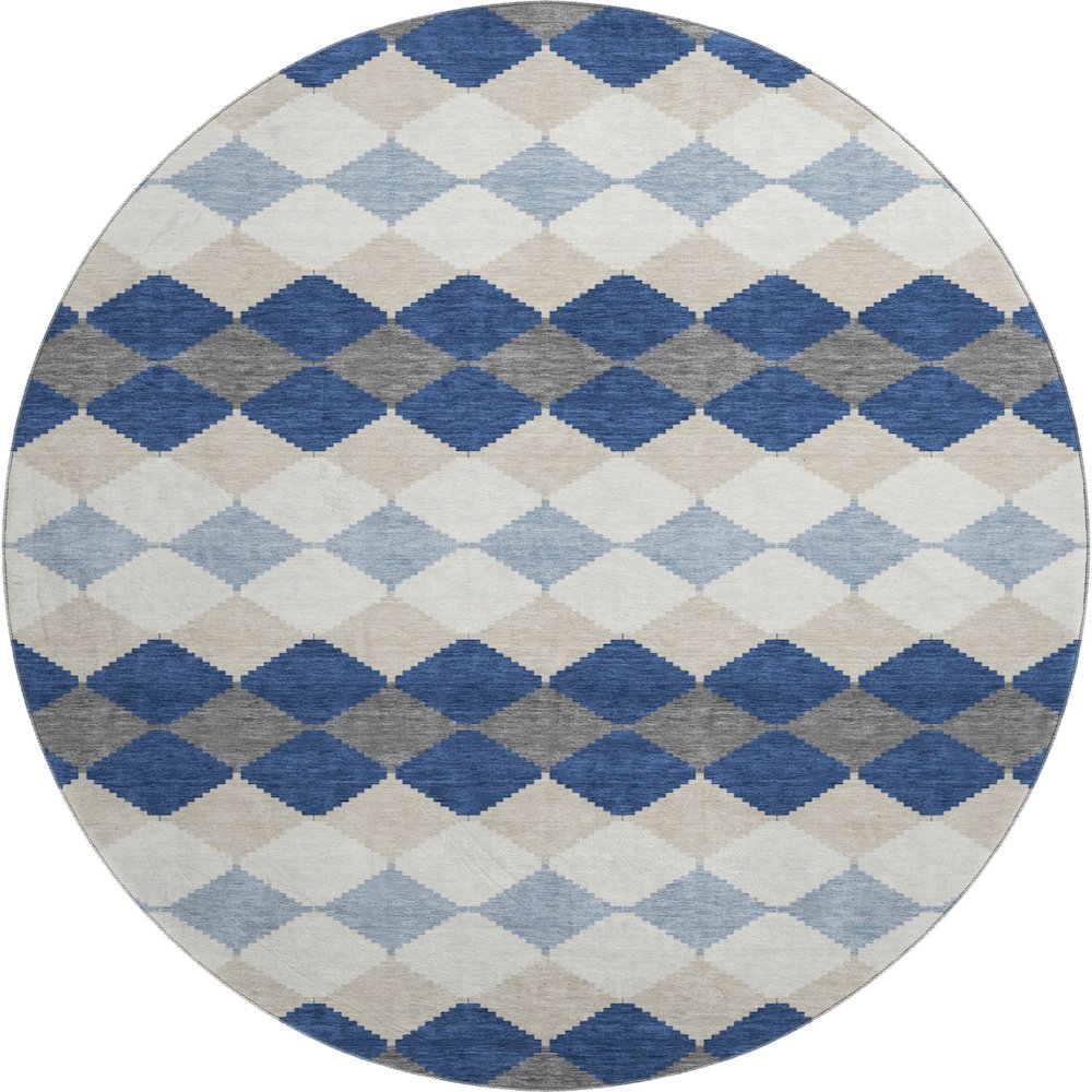 Premium Machine Washable Mayfield AMF1007 Navy 8' x 8' Round Rug