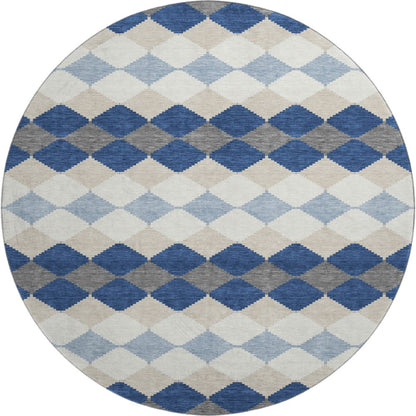 Premium Machine Washable Mayfield AMF1007 Navy 8' x 8' Round Rug