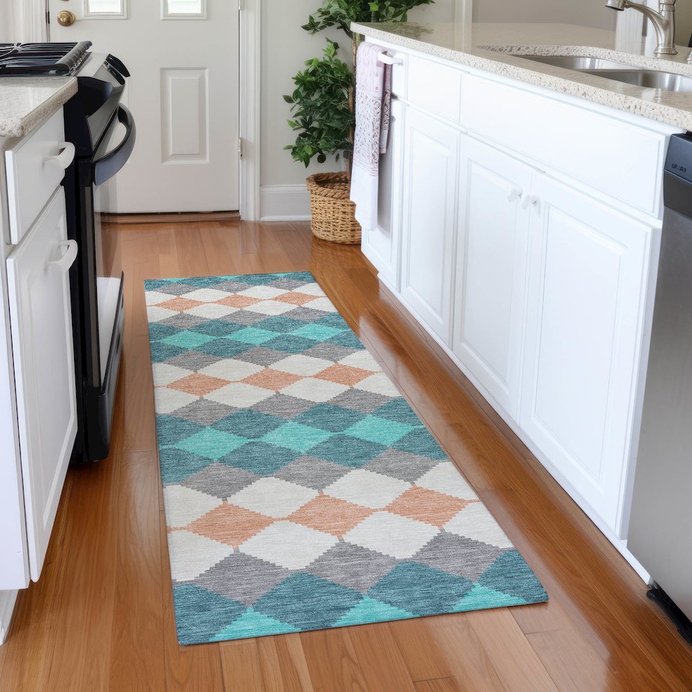 Premium Machine Washable Mayfield AMF1007 Teal 2'3" x 7'6" Runner Rug