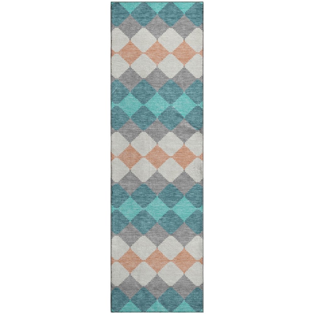 Premium Machine Washable Mayfield AMF1007 Teal 2'3" x 7'6" Runner Rug