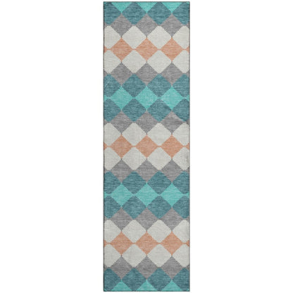 Premium Machine Washable Mayfield AMF1007 Teal 2'3" x 7'6" Runner Rug