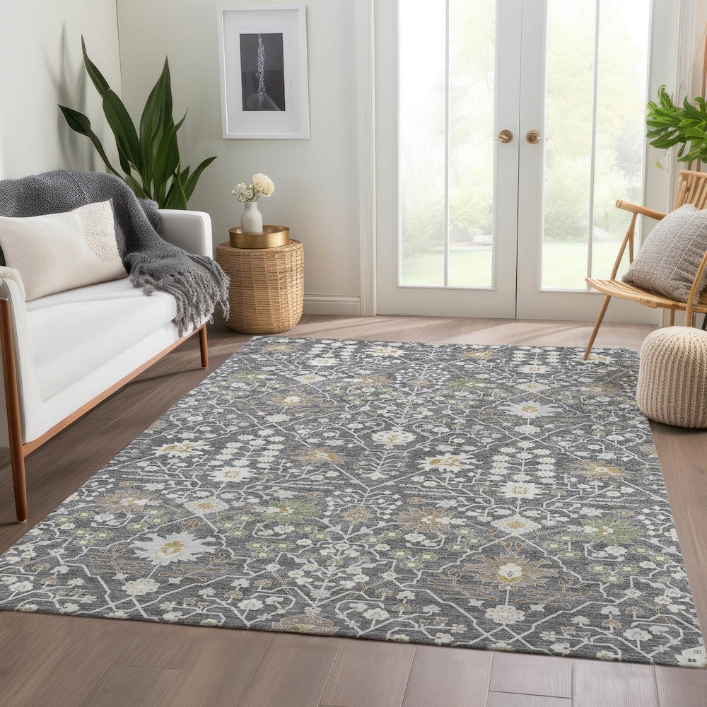 Premium Machine Washable Mayfield AMF1009 Charcoal 2'6" x 3'10" Rug