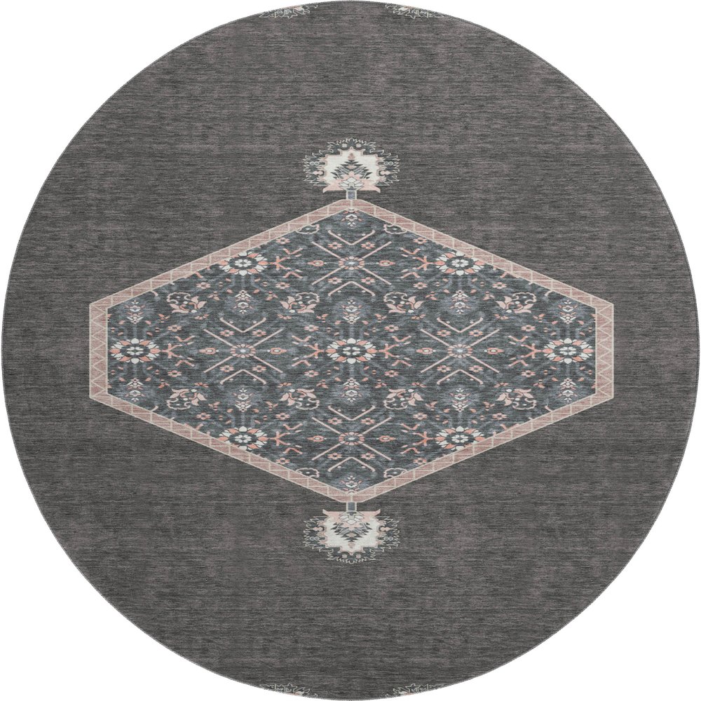 Premium Machine Washable Mayfield AMF1011 Charcoal 8' x 8' Round Rug