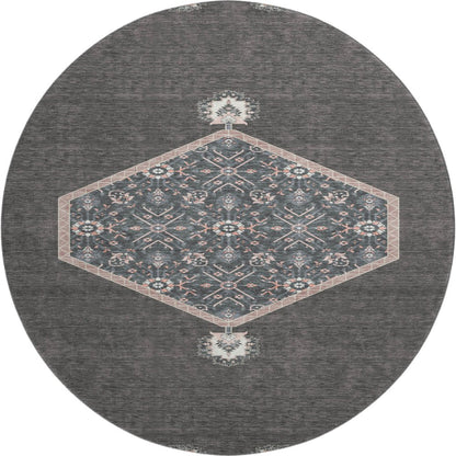 Premium Machine Washable Mayfield AMF1011 Charcoal 8' x 8' Round Rug