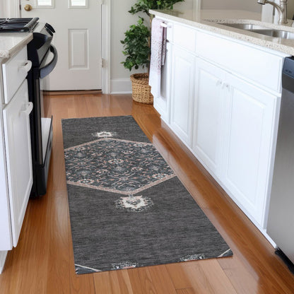 Premium Machine Washable Mayfield AMF1011 Charcoal 2'3" x 7'6" Runner Rug