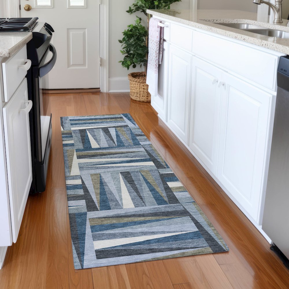 Premium Machine Washable Mayfield AMF1012 Denim 2'3" x 7'6" Runner Rug