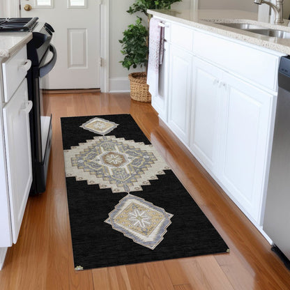 Premium Machine Washable Mayfield AMF1014 Black 2'3" x 7'6" Runner Rug