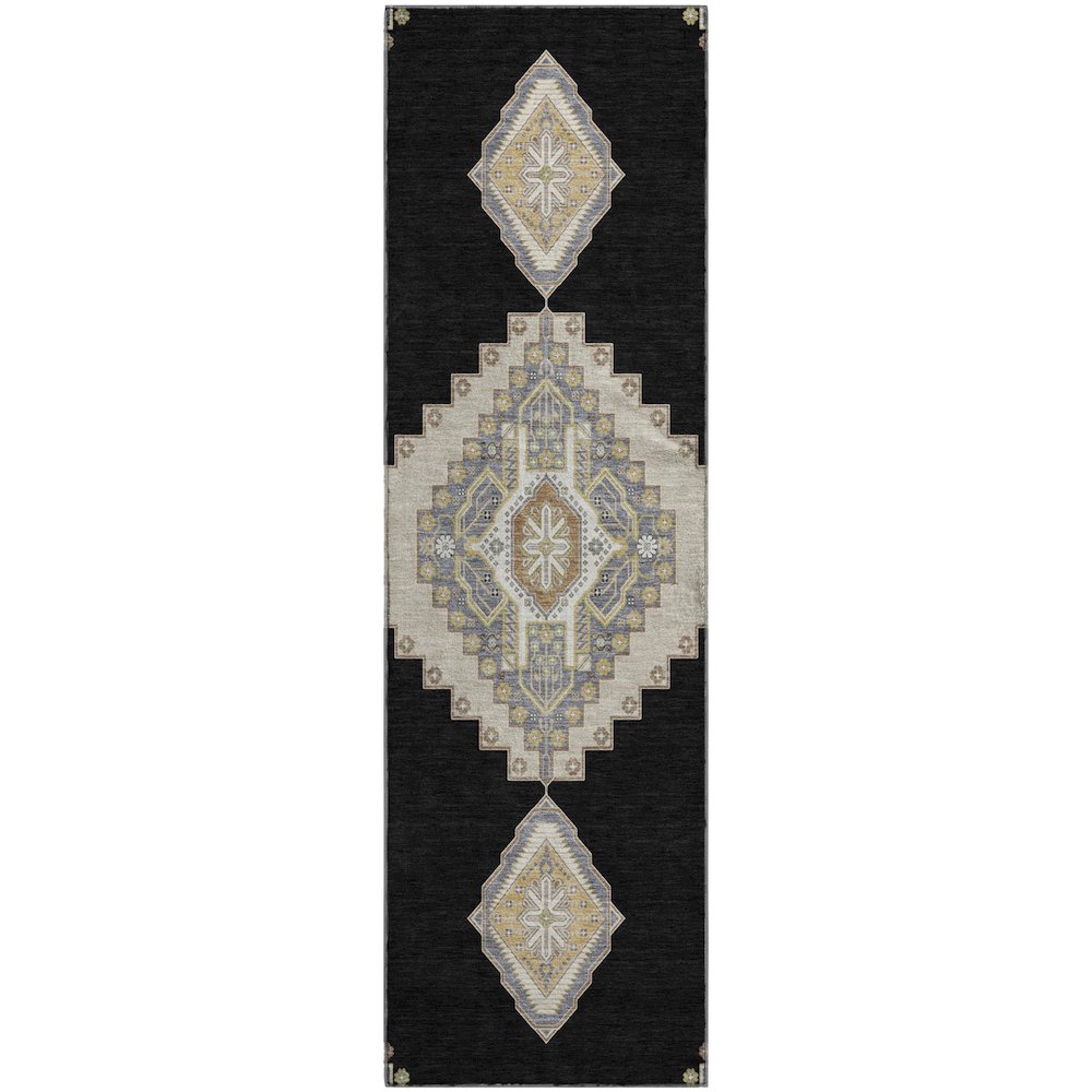 Premium Machine Washable Mayfield AMF1014 Black 2'3" x 7'6" Runner Rug