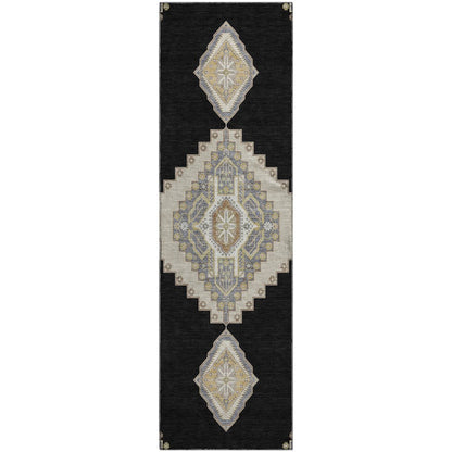 Premium Machine Washable Mayfield AMF1014 Black 2'3" x 7'6" Runner Rug