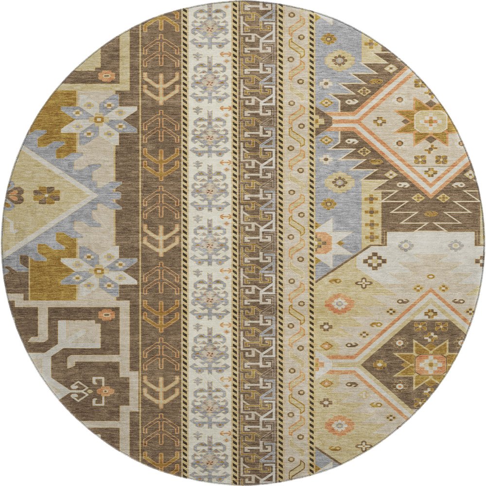 Premium Machine Washable Mayfield AMF1015 Brown 8' x 8' Round Rug