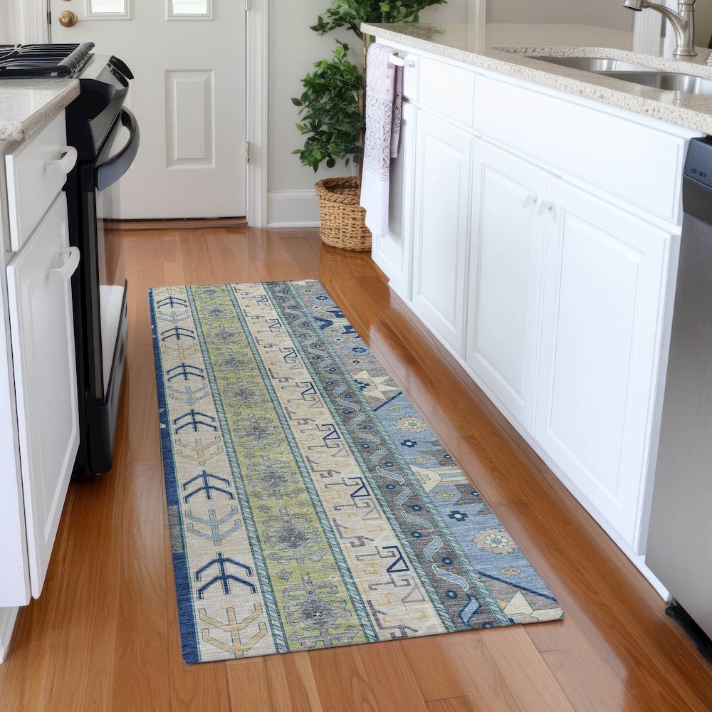 Premium Machine Washable Mayfield AMF1015 Navy 2'3" x 7'6" Runner Rug