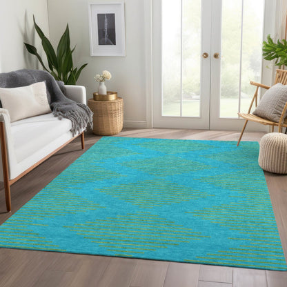 Premium Machine Washable Mayfield AMF1017 Aqua 2'6" x 3'10" Rug