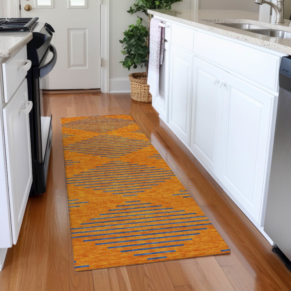 Premium Machine Washable Mayfield AMF1017 Orange 2'3" x 7'6" Runner Rug