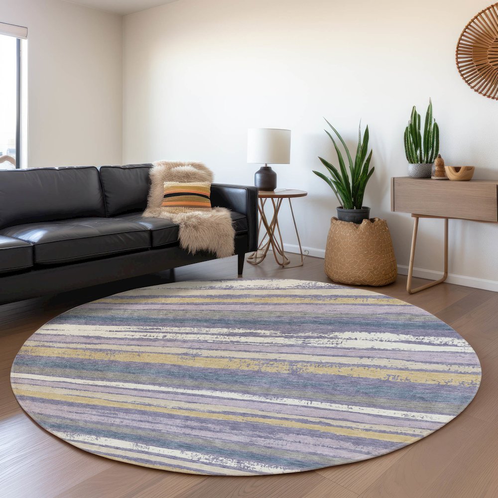 Premium Machine Washable Mayfield AMF1019 Purple 8' x 8' Round Rug