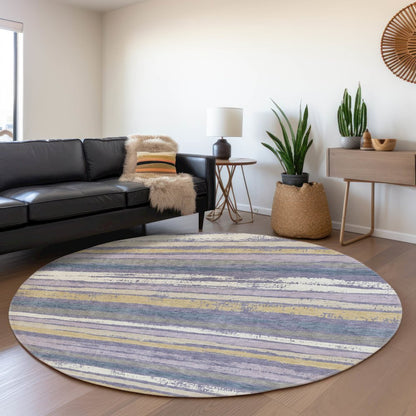 Premium Machine Washable Mayfield AMF1019 Purple 8' x 8' Round Rug