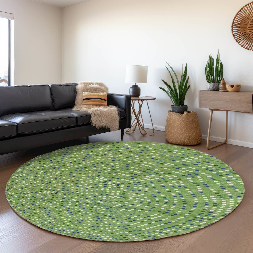 Premium Machine Washable Mayfield AMF1021 Green 8' x 8' Round Rug