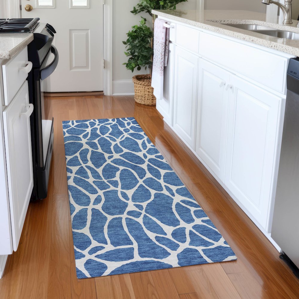 Premium Machine Washable Mayfield AMF1024 Blue 2'3" x 7'6" Runner Rug