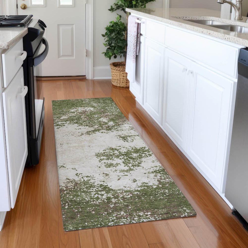 Premium Machine Washable Mayfield AMF1027 Olive 2'3" x 7'6" Runner Rug