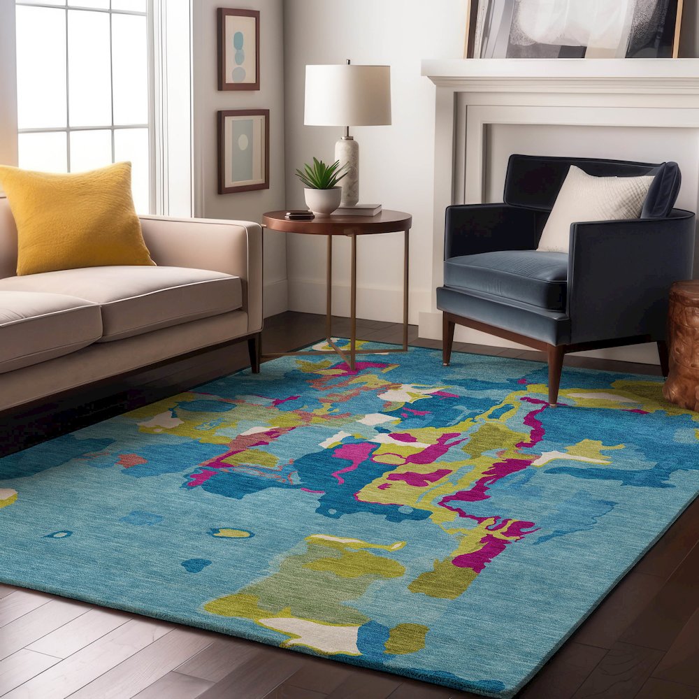 Premium Machine Washable Mayfield AMF1028 Aqua 2'6" x 3'10" Rug