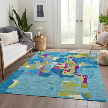 Premium Machine Washable Mayfield AMF1028 Aqua 2'6" x 3'10" Rug