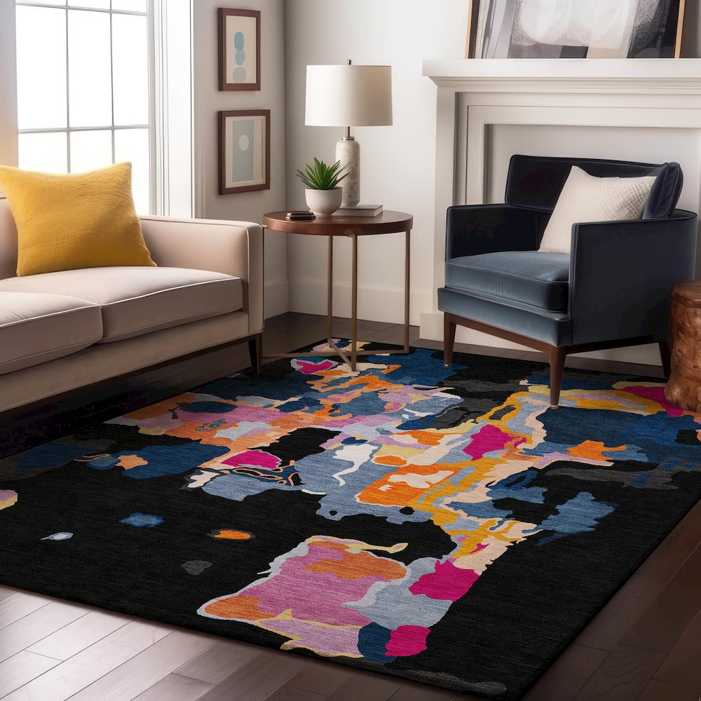 Premium Machine Washable Mayfield AMF1028 Black 2'6" x 3'10" Rug