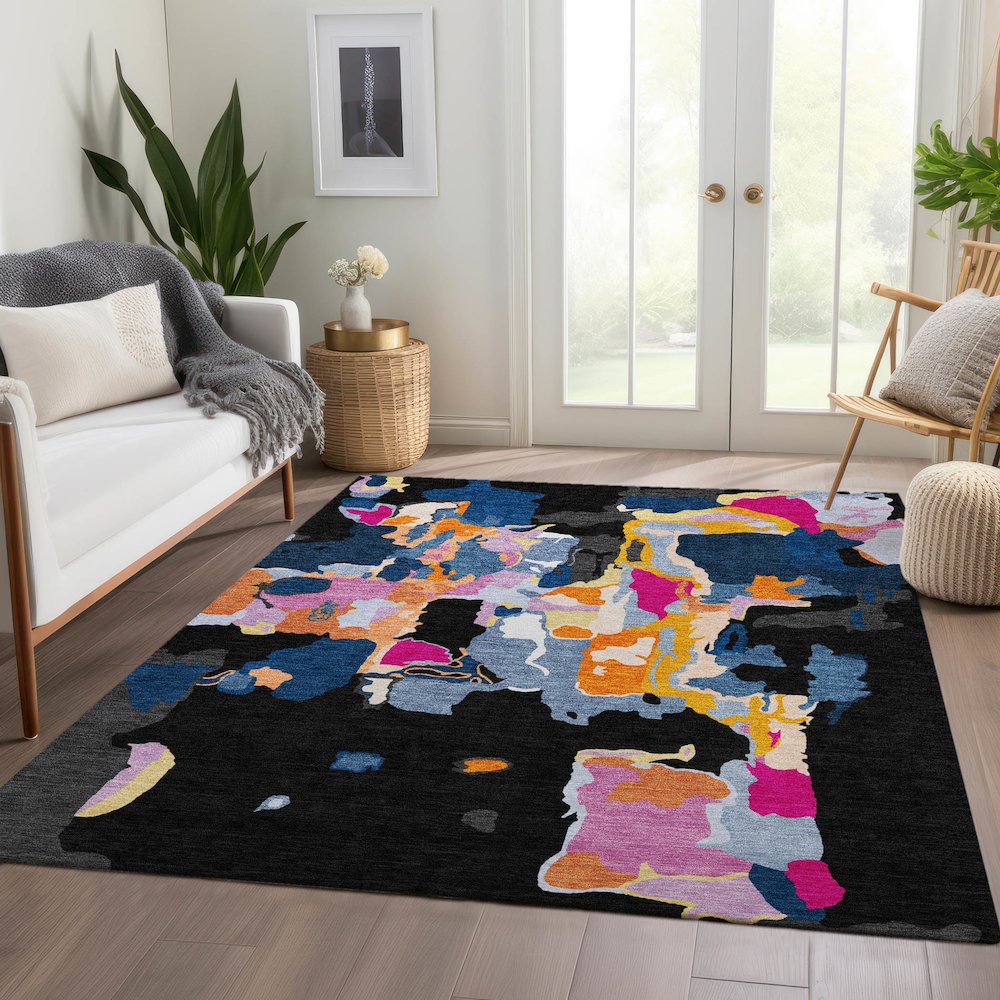 Premium Machine Washable Mayfield AMF1028 Black 2'6" x 3'10" Rug