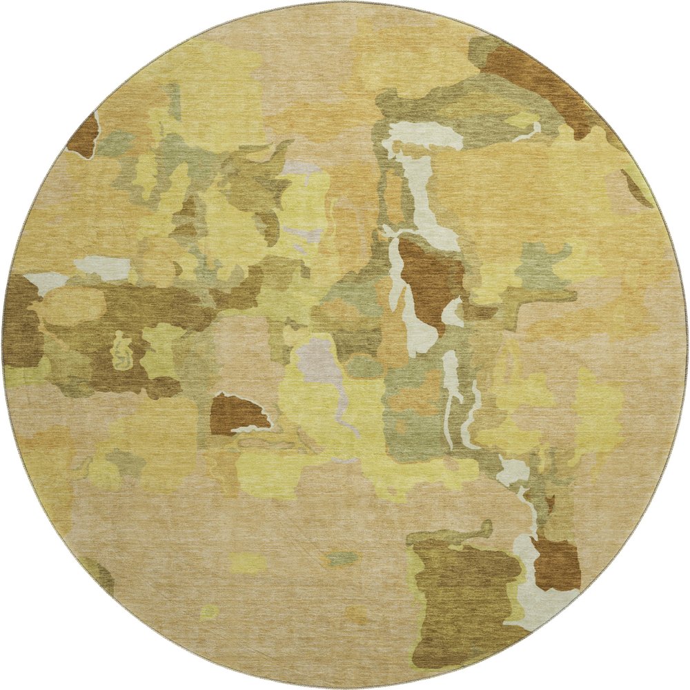 Premium Machine Washable Mayfield AMF1028 Gold 8' x 8' Round Rug