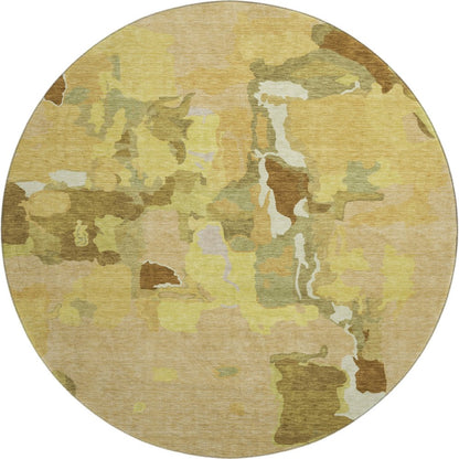 Premium Machine Washable Mayfield AMF1028 Gold 8' x 8' Round Rug