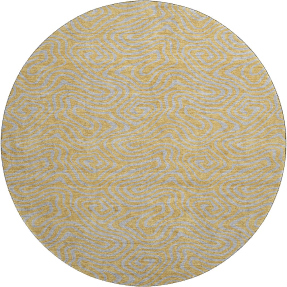 Premium Machine Washable Mayfield AMF1031 Gold 8' x 8' Round Rug
