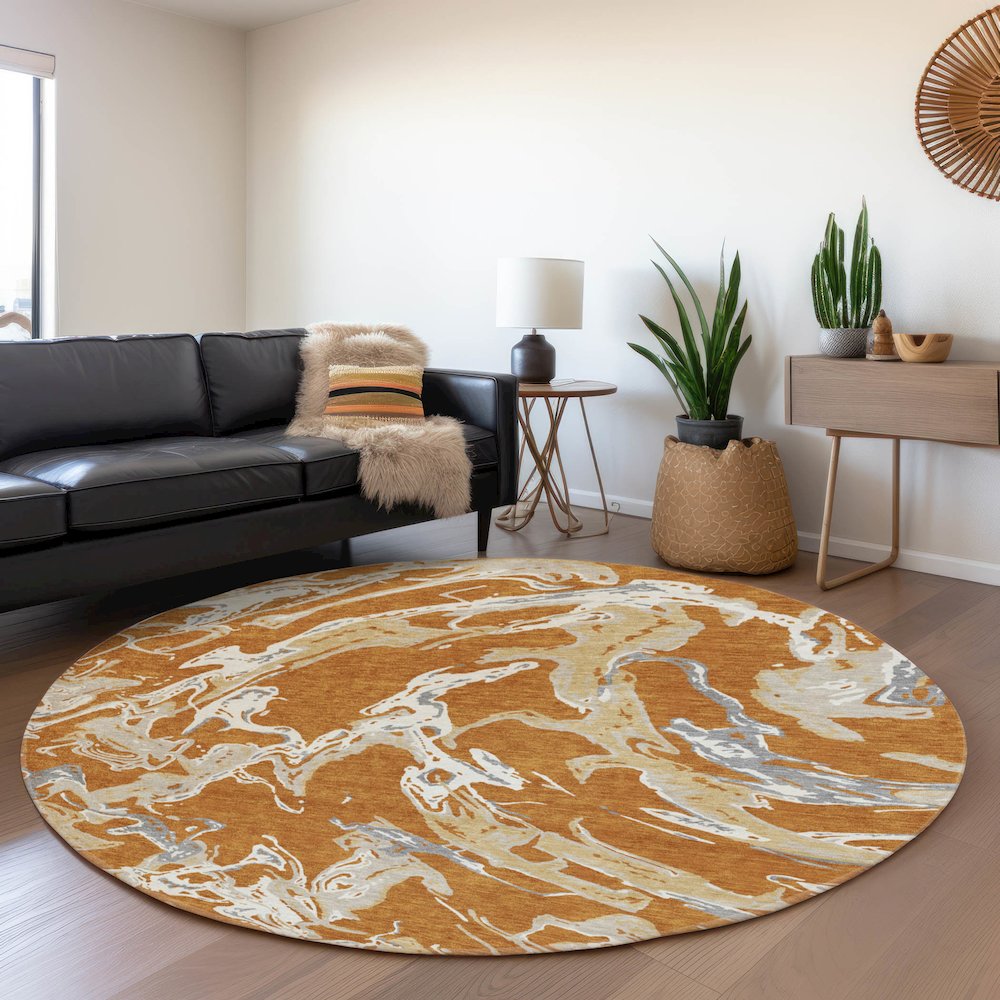 Premium Machine Washable Mayfield AMF1035 Copper 8' x 8' Round Rug