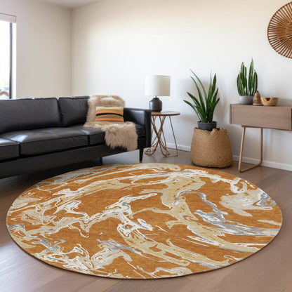 Premium Machine Washable Mayfield AMF1035 Copper 8' x 8' Round Rug