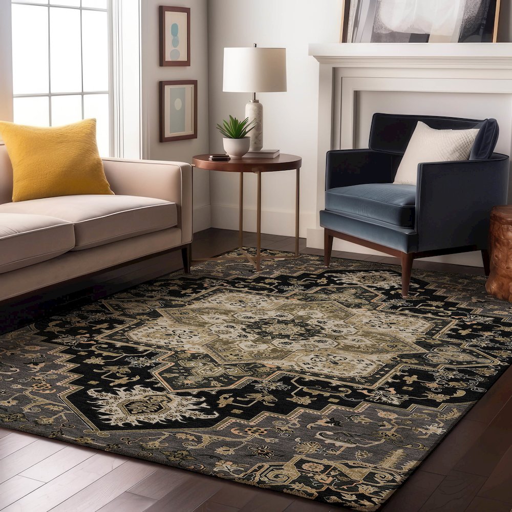 Premium Machine Washable Mayfield AMF1036 Black 2'6" x 3'10" Rug