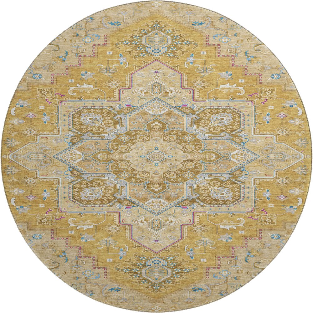 Premium Machine Washable Mayfield AMF1036 Gold 8' x 8' Round Rug