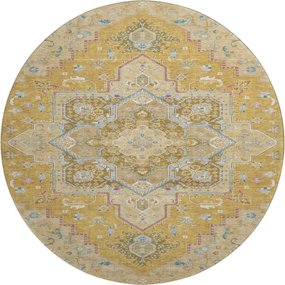 Premium Machine Washable Mayfield AMF1036 Gold 8' x 8' Round Rug