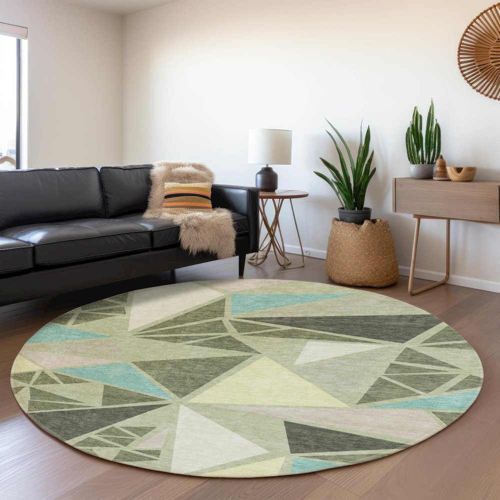 Premium Machine Washable Mayfield AMF1039 Aloe 8' x 8' Round Rug
